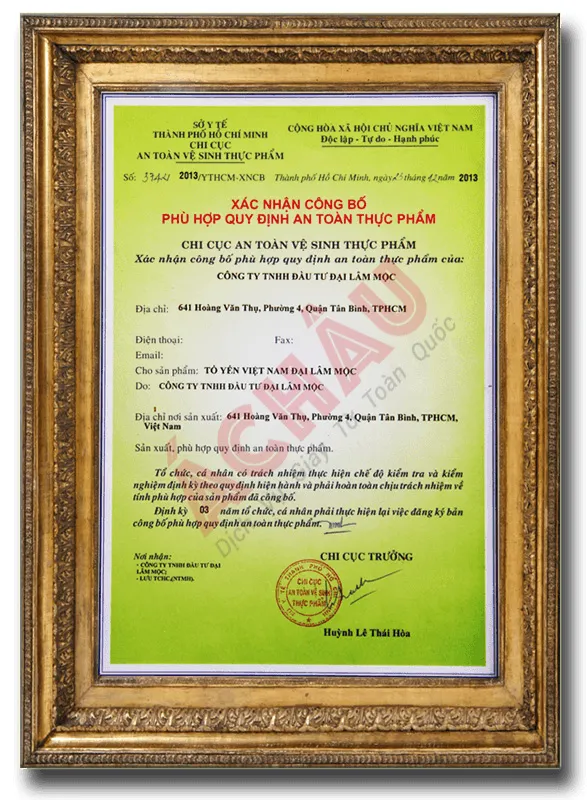 Yến sào là sản phẩm bắt buộc cần giấy Công Bố Sản Phẩm để được lưu hành
